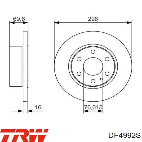 Disco de freno trasero DF4992S TRW