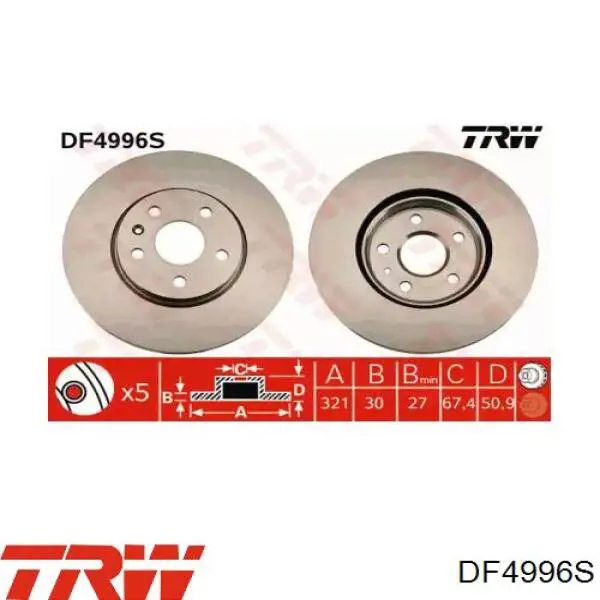 Disco de freno delantero TRW DF4996S