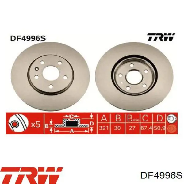 Disco de freno DF4996S TRW