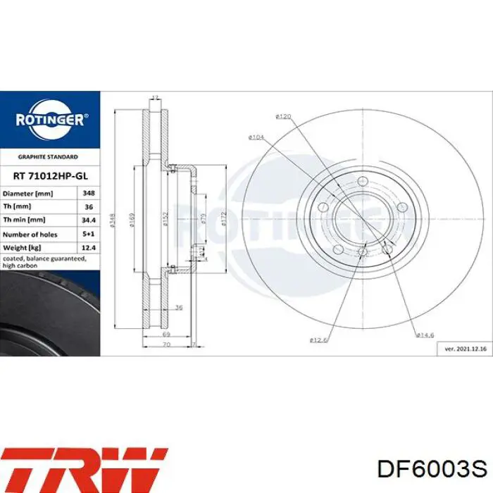 Disco de freno DF6003S TRW