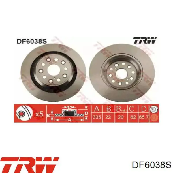 DF6038S TRW disco de freno trasero