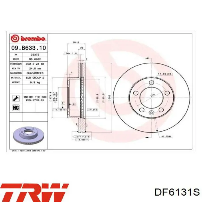 Comprar DF6131S TRW Freno de disco delantero