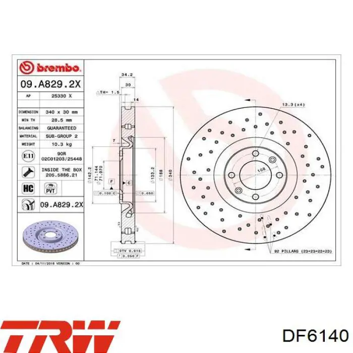 Frenos delanteros TRW DF6140 precio, desde 56,11 EUR