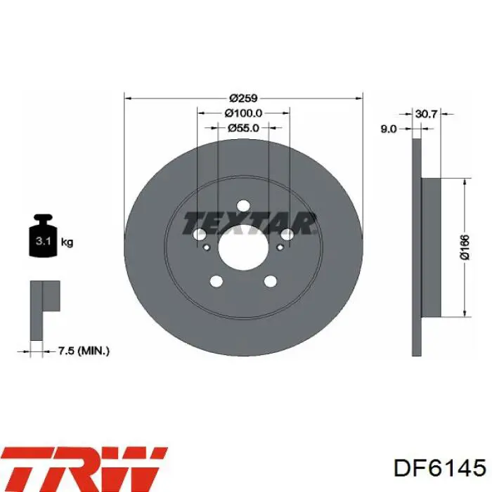DF6145 TRW disco de freno trasero