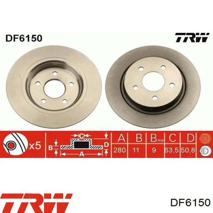 DF6150 TRW disco de freno trasero