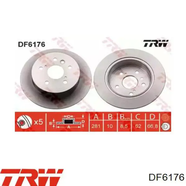 Comprar DF6176 TRW Disco de freno trasero