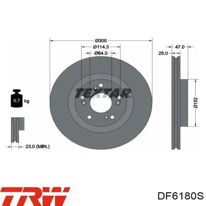 Disco de freno DF6180S TRW