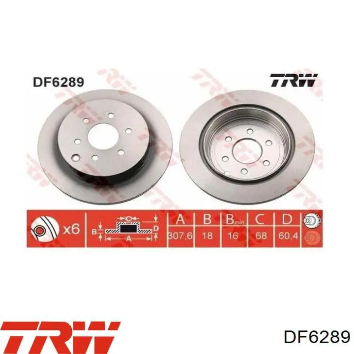 DF6289 TRW disco de freno trasero
