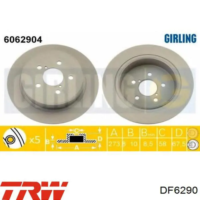 Disco de freno trasero TRW DF6290 precio, desde 45,38 EUR