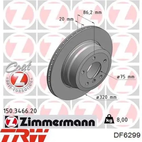 Disco de freno trasero DF6299 TRW