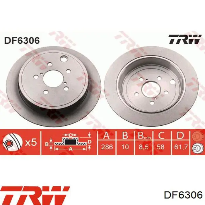 DF6306 TRW disco de freno trasero