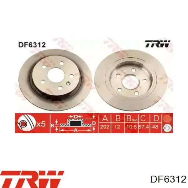 Comprar DF6312 TRW Disco de freno trasero