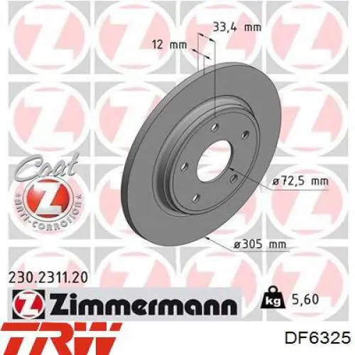 Comprar DF6325 TRW Disco de freno trasero