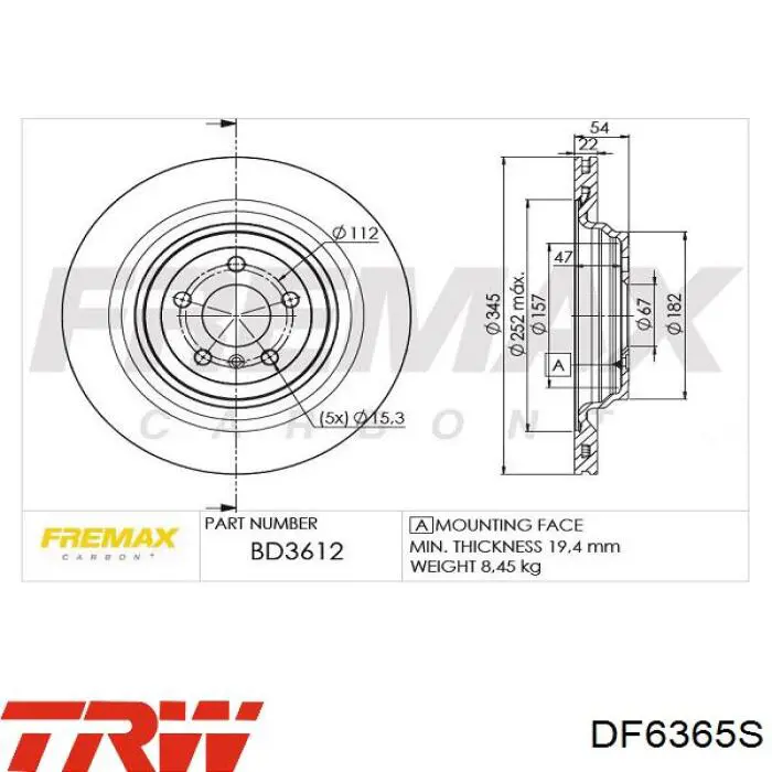 Comprar DF6365S TRW Disco de freno trasero