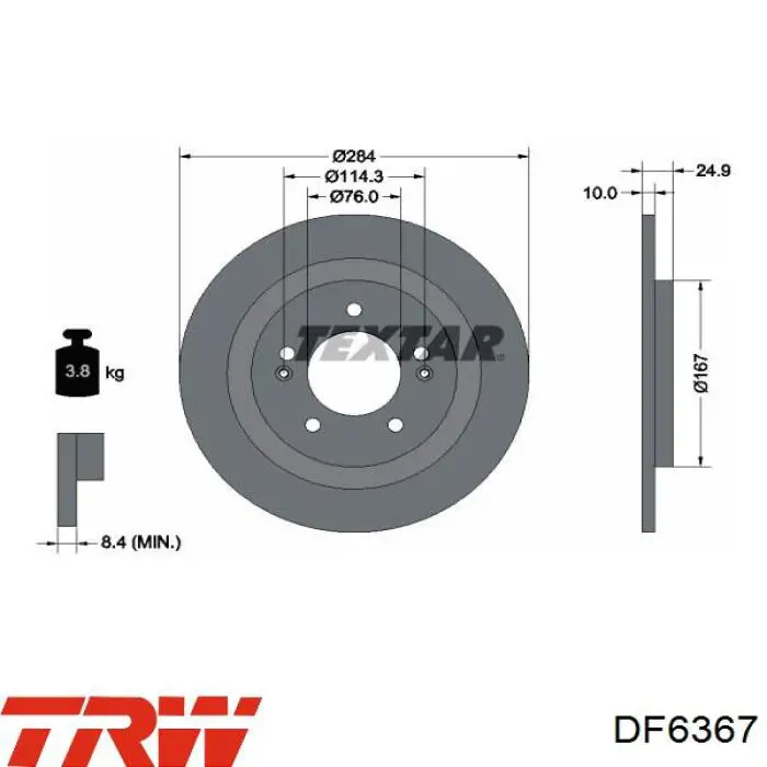 DF6367 TRW disco de freno trasero