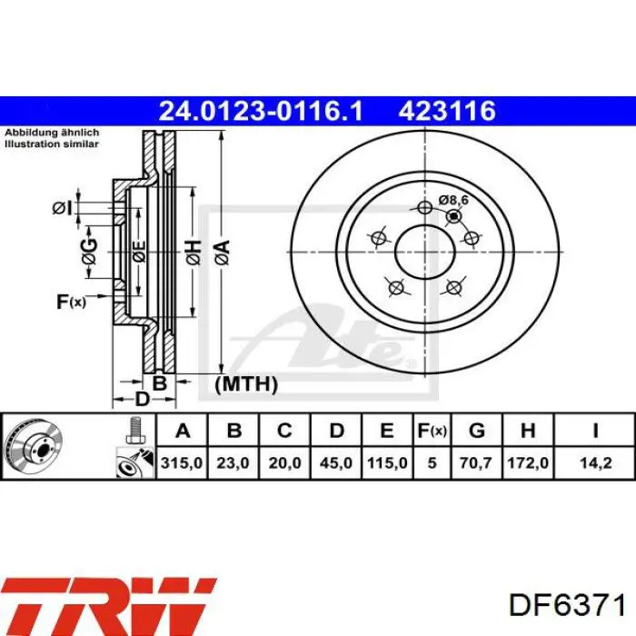 ADW194324 Blue Print Freno de disco trasero