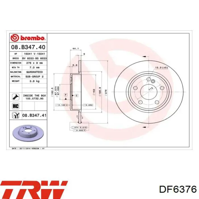 Comprar DF6376 TRW Disco de freno trasero