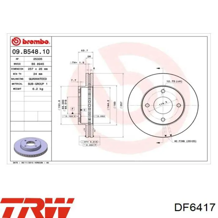 Frenos delanteros TRW DF6417 precio, desde 38,84 EUR
