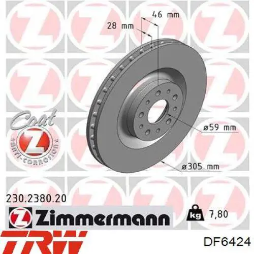 Disco de freno delantero TRW DF6424