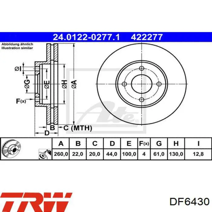 DF6430 TRW freno de disco delantero