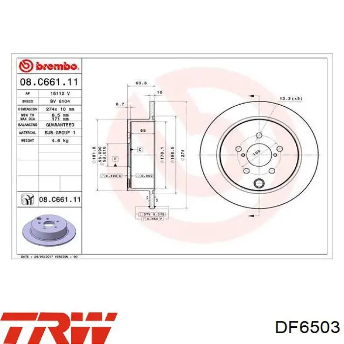 Comprar DF6503 TRW Disco de freno trasero