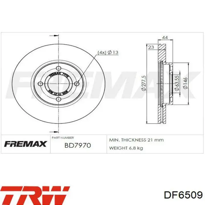 Frenos delanteros TRW DF6509 precio, desde 42,78 EUR