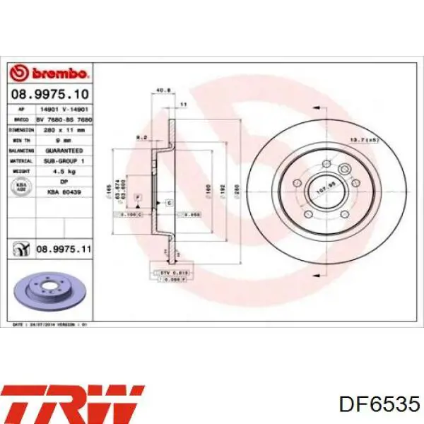 Disco de freno trasero Volvo V40 525, 526