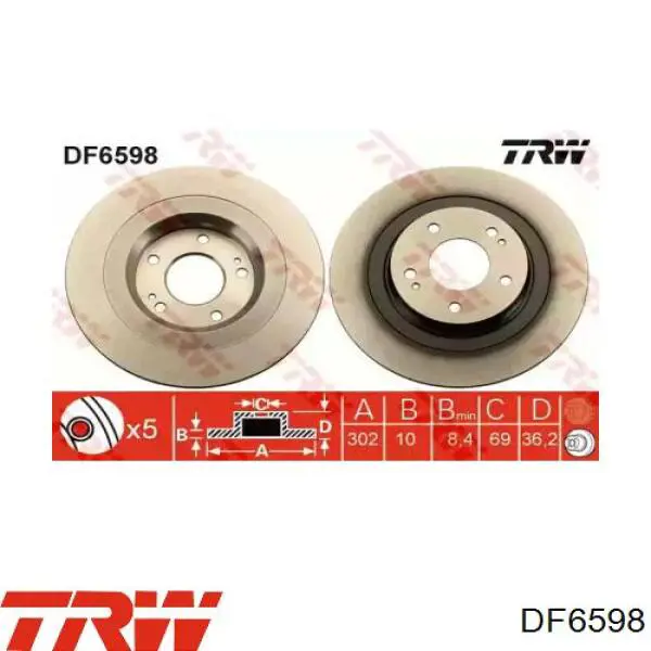 Disco de freno trasero TRW DF6598 precio, desde 38,18 EUR