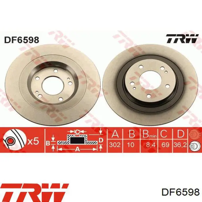 Comprar DF6598 TRW Disco de freno trasero