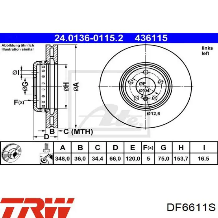 Disco de freno delantero TRW DF6611S