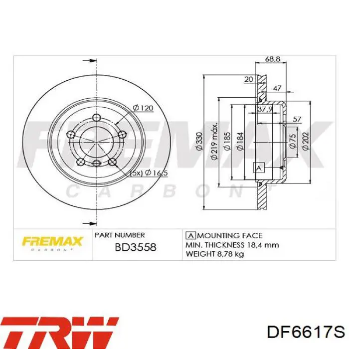 Disco de freno trasero TRW DF6617S precio, desde 48,29 EUR