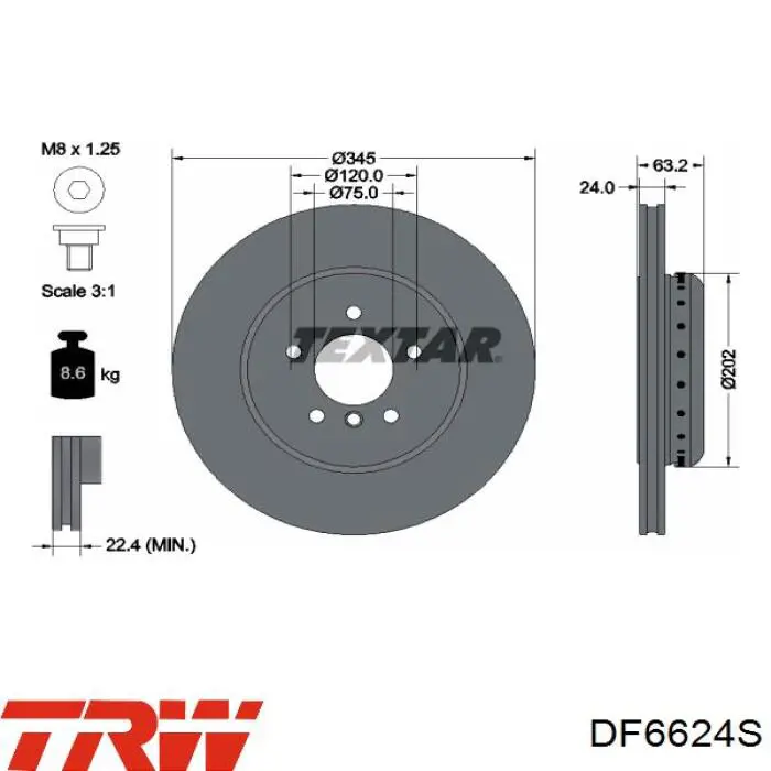 DF6624S TRW disco de freno trasero