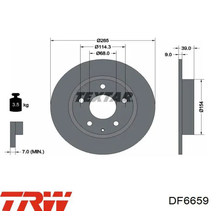 Disco de freno trasero TRW DF6659 precio, desde 35,68 EUR
