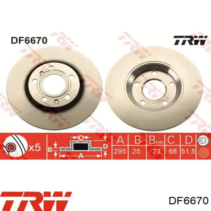 DF6670 TRW disco de freno trasero
