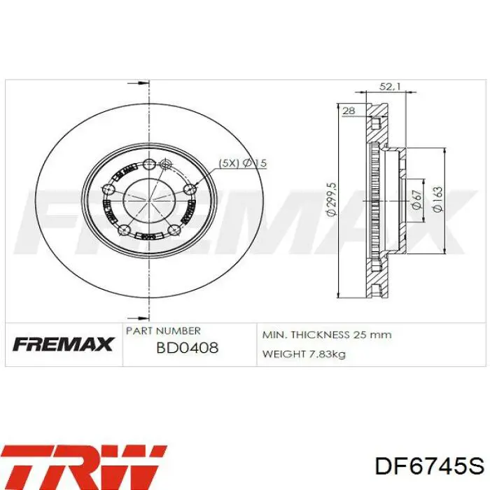 Comprar DF6745S TRW Freno de disco delantero
