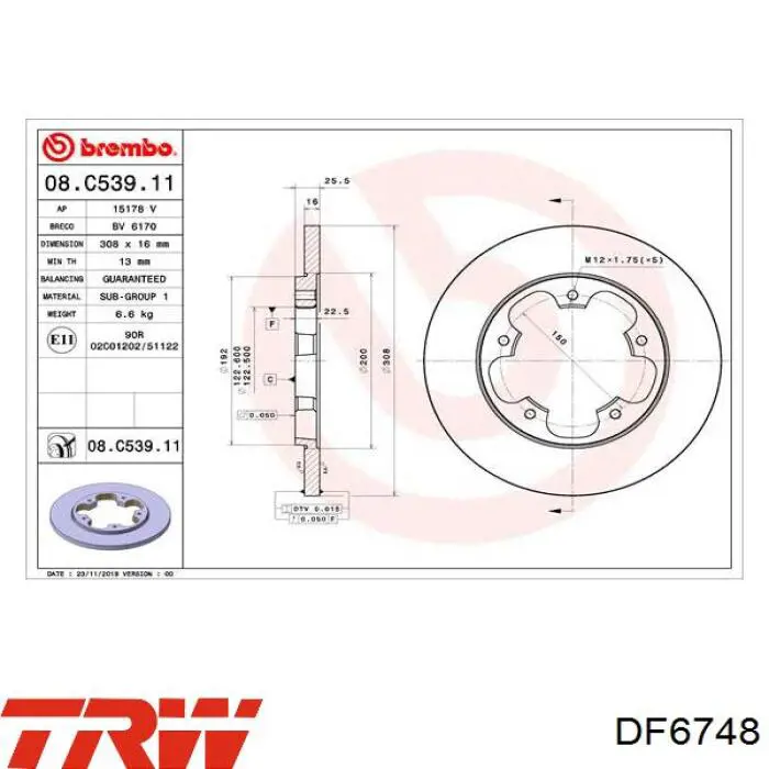 Comprar DF6748 TRW Disco de freno trasero