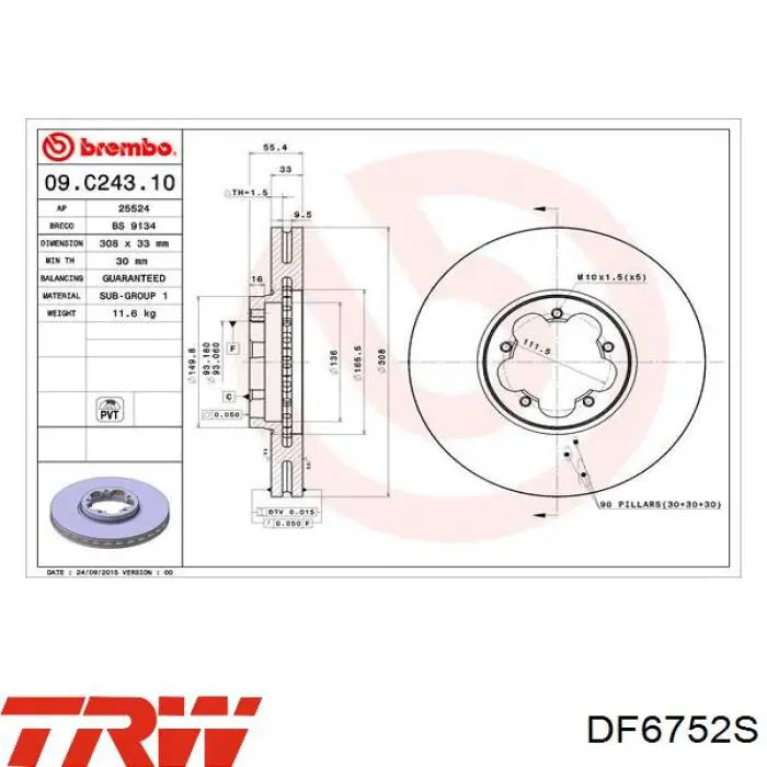 Frenos delanteros TRW DF6752S precio, desde 51,38 EUR