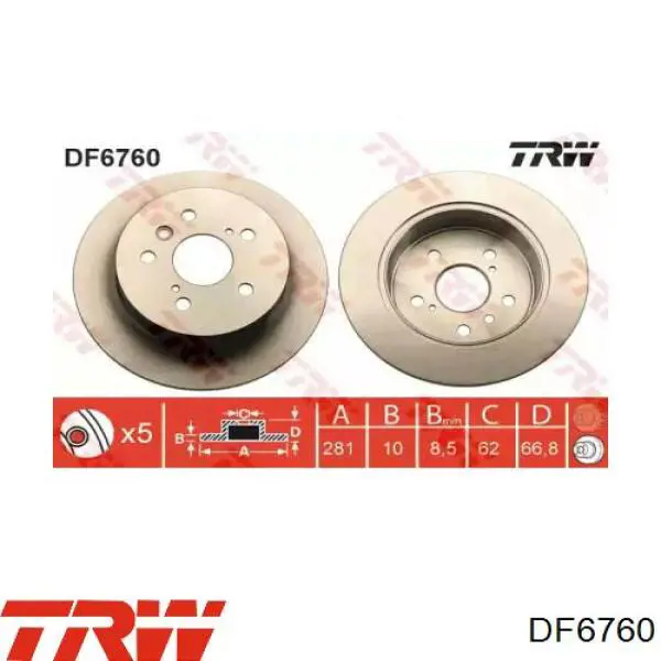 DF6760 TRW disco de freno trasero