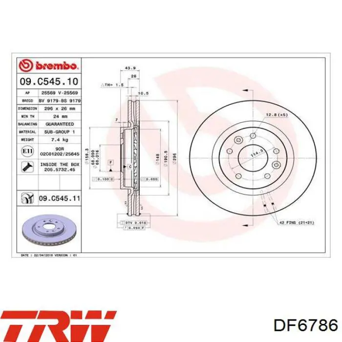 DF6786 TRW disco de freno delantero