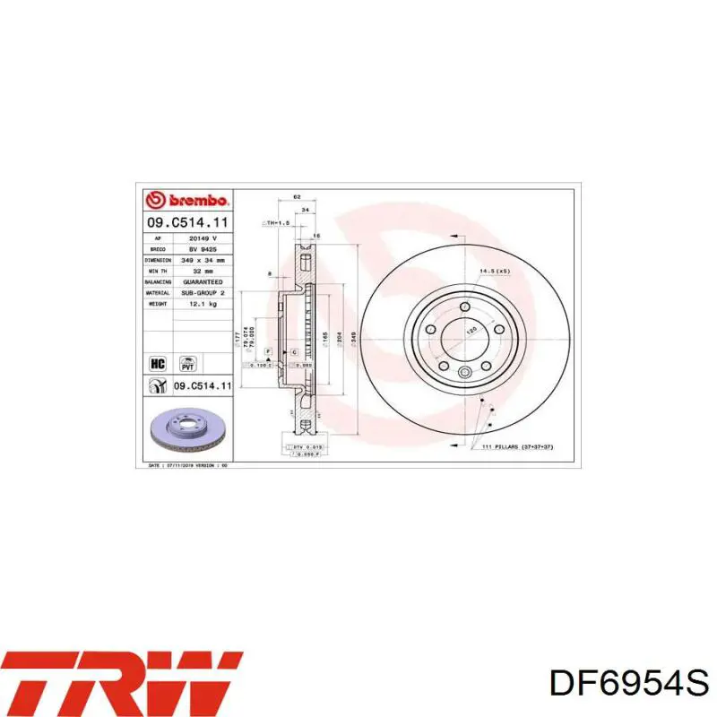 Frenos delanteros TRW DF6954S precio, desde 134,46 EUR