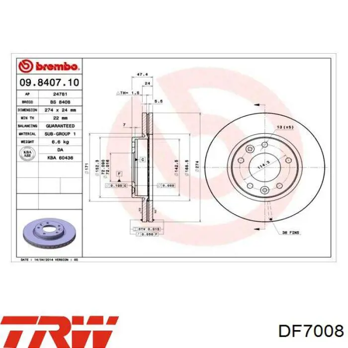 Frenos delanteros TRW DF7008 precio, desde 27,50 EUR