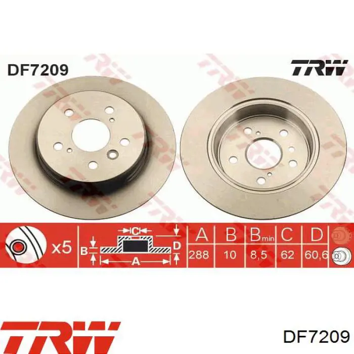 DF7209 TRW disco de freno trasero