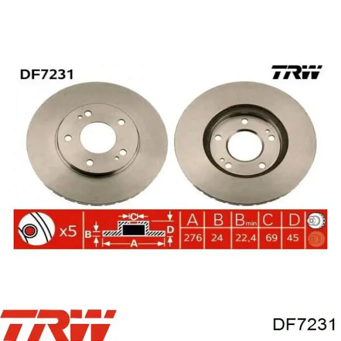 DF7231 TRW disco de freno delantero