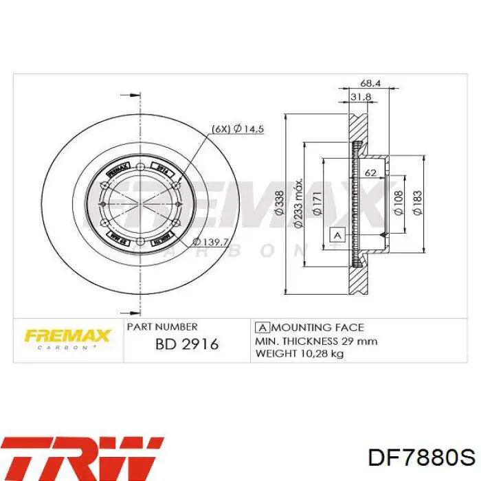 Disco de freno DF7880S TRW
