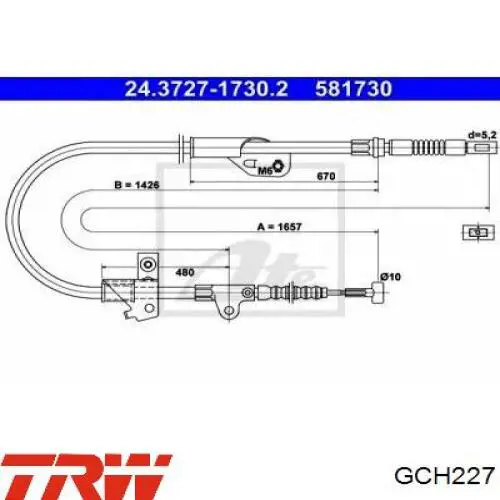GCH227 TRW cable de freno de mano trasero derecho