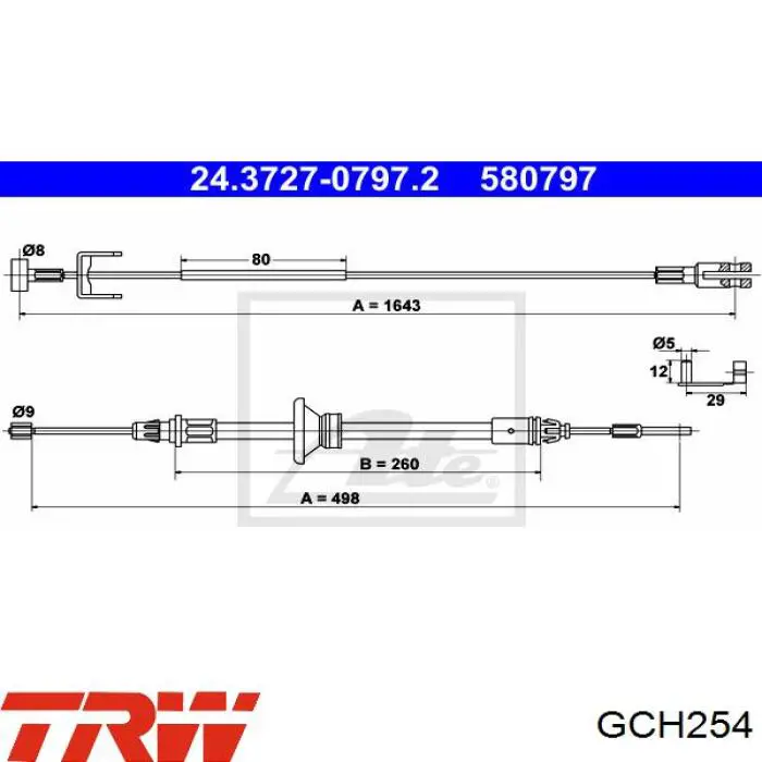 GCH254 TRW cable de freno de mano intermedio