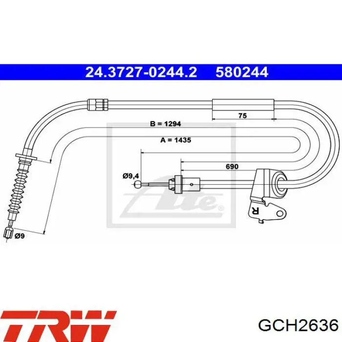 GCH2636 TRW cable de freno de mano trasero derecho