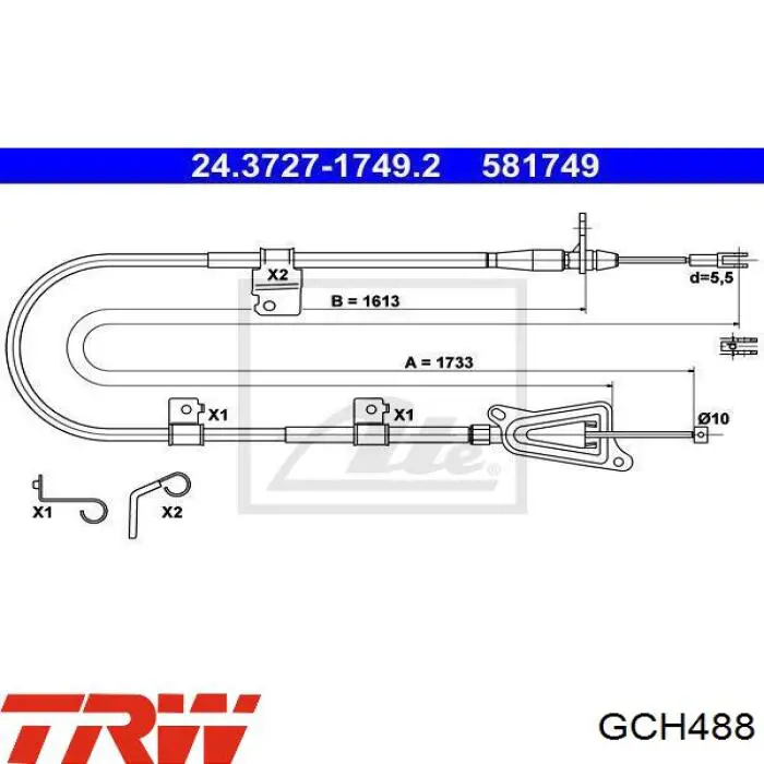 GCH488 TRW cable de freno de mano trasero derecho