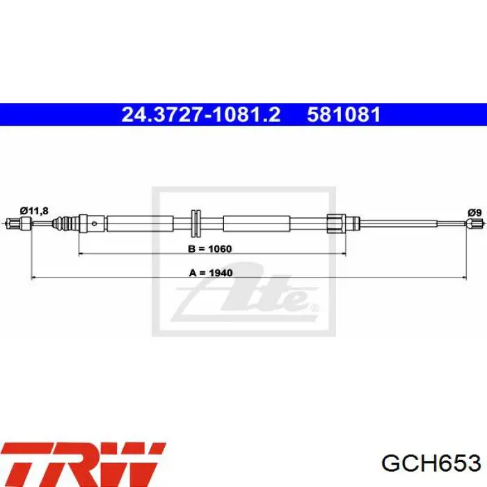 GCH653 TRW cable de freno de mano trasero derecho/izquierdo