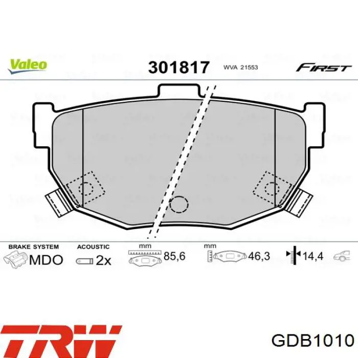 Pastillas traseras de freno TRW GDB1010 precio, desde 19,99 EUR